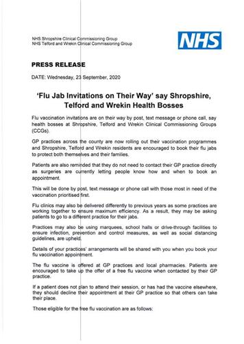  - Flu jab press release